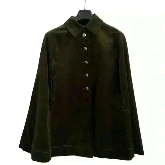 Vintage Nine West Velvet Cape/Wrap Size S Dark Green Button front Oversized Fall - Picture 6 of 15